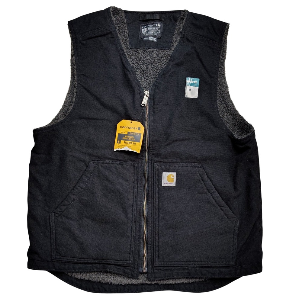 Carhartt Washed Duck Sherpa-Lined Vest Mens M Black NWT Relaxed Fit Workwear